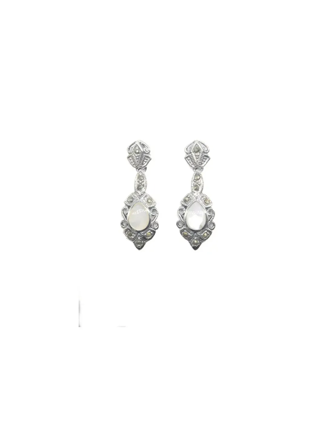 Cheap Pendientes marquesita nácar blanco presión plata óxido - Ley 925 Pendientes De Plata