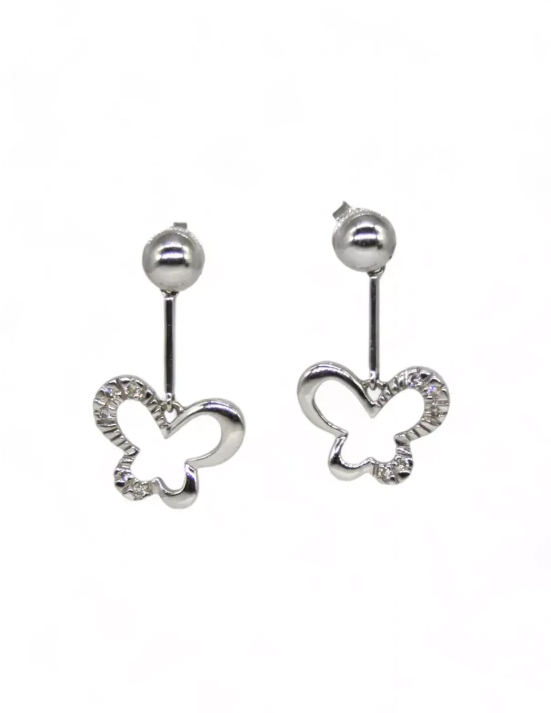 Fashion Pendientes media bola con mariposa colgando oro blanco 18k Pendientes De Oro