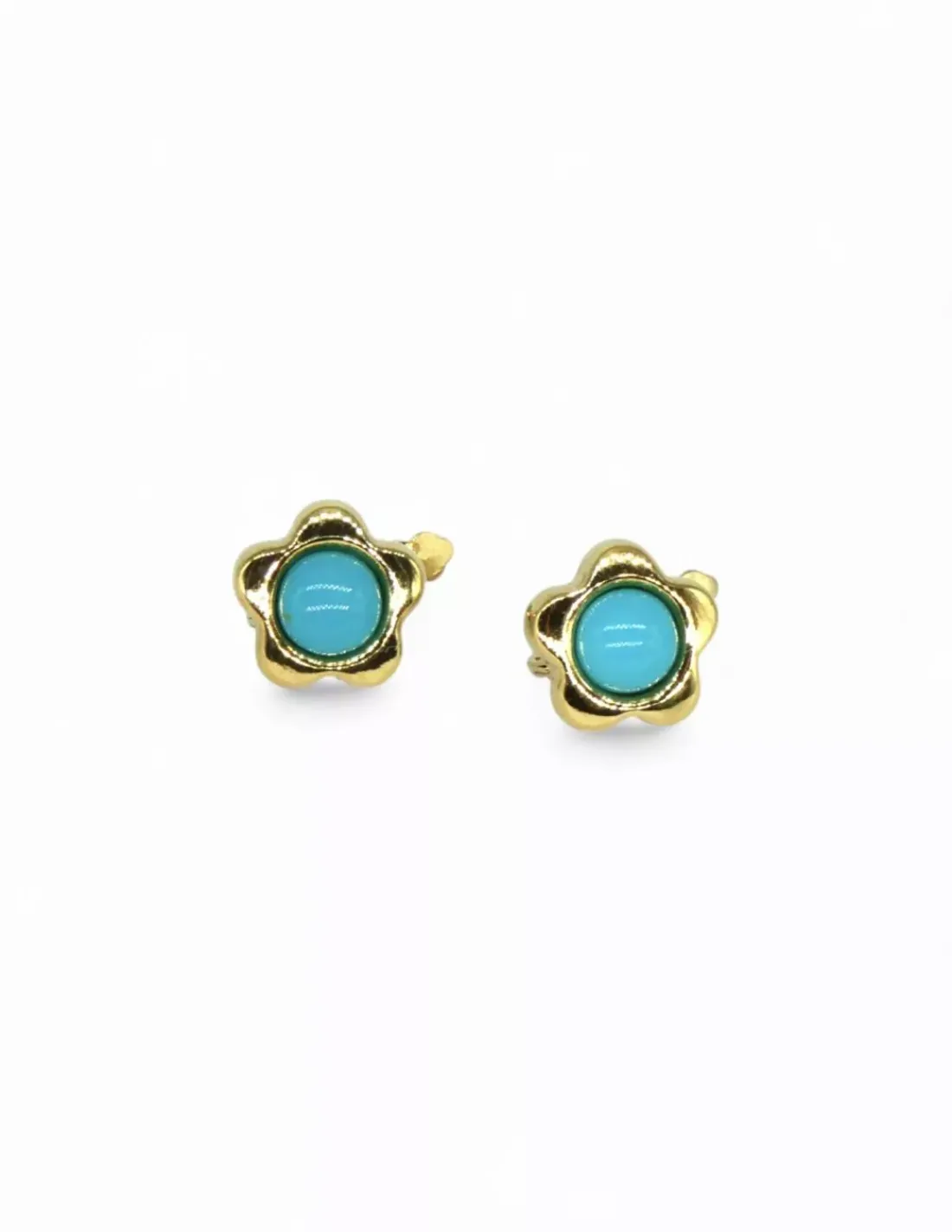 New Pendientes motivo flor con abalorio turquesa oro 18k Pendientes De Oro