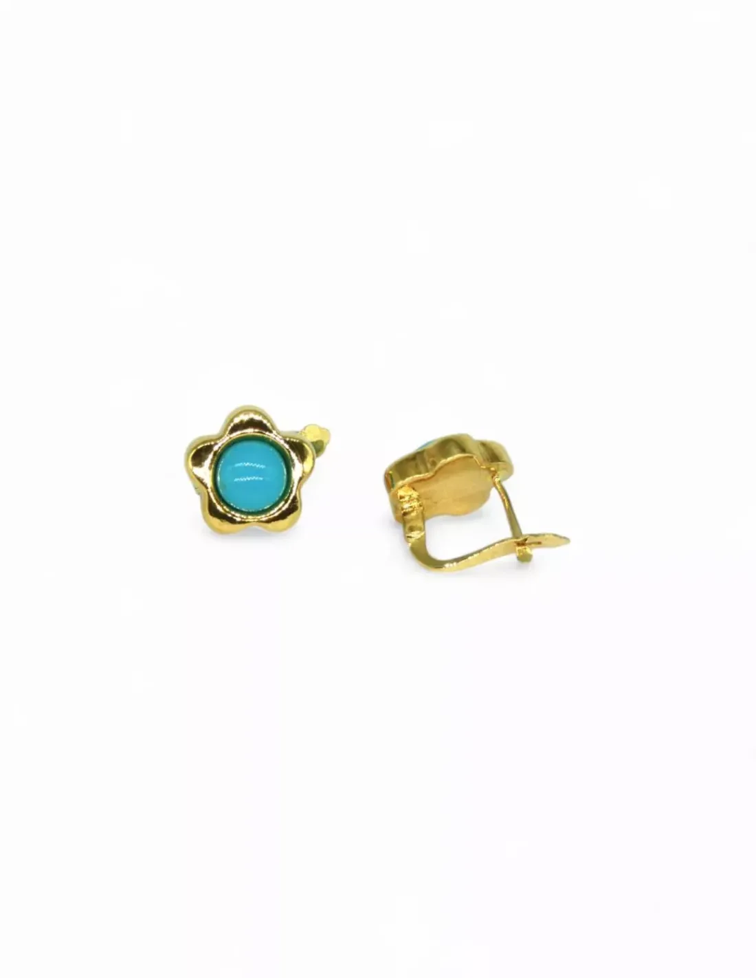 New Pendientes motivo flor con abalorio turquesa oro 18k Pendientes De Oro