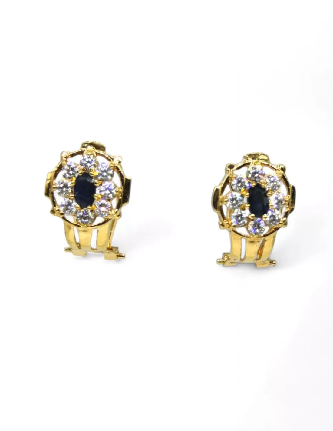 Discount Pendientes orla circonitas piedra azul oscura oro 18k Pendientes De Oro