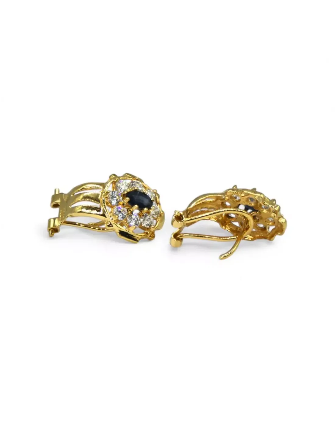 Discount Pendientes orla circonitas piedra azul oscura oro 18k Pendientes De Oro