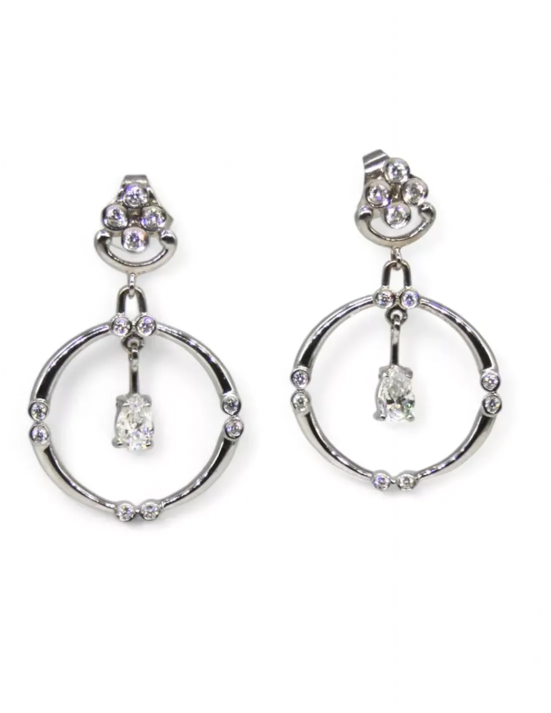 Best Sale Pendientes oro blanco con aro colgando con circonitas 18k Aros De Oro