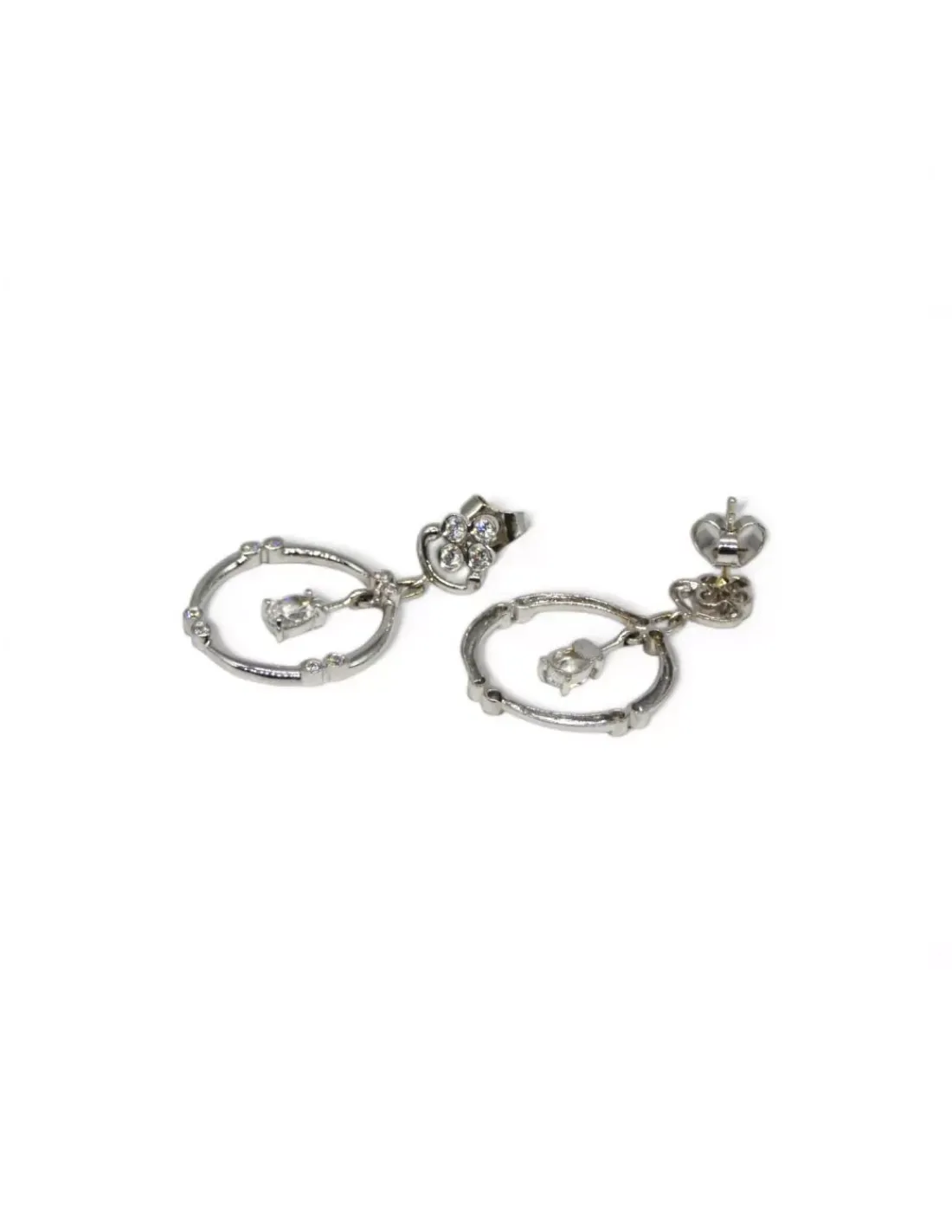 Best Sale Pendientes oro blanco con aro colgando con circonitas 18k Aros De Oro