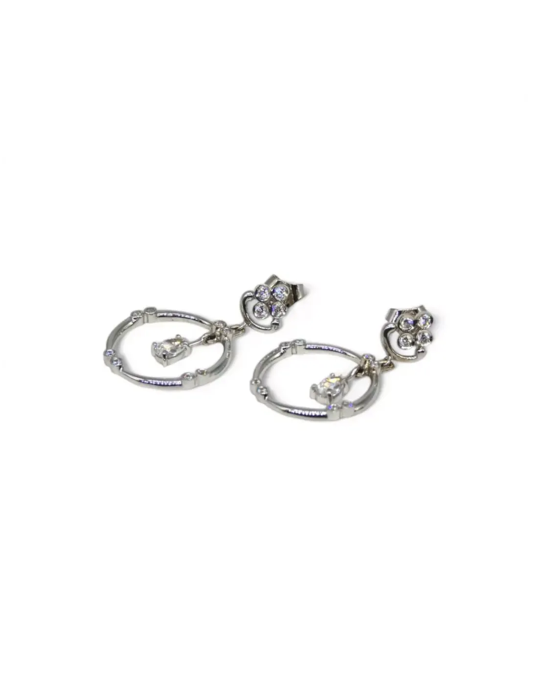 Best Sale Pendientes oro blanco con aro colgando con circonitas 18k Aros De Oro