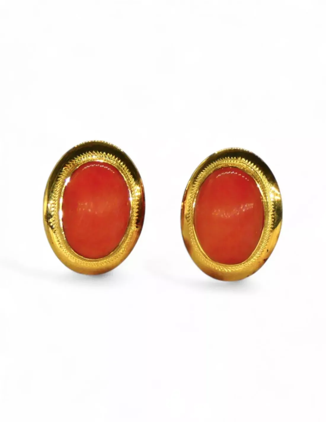 Store Pendientes ovalados orla piedra coral oro 18k Pendientes De Oro