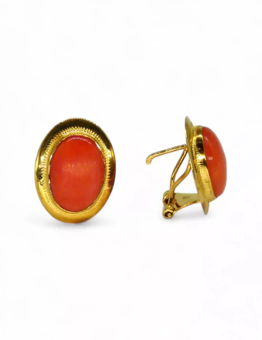 Store Pendientes ovalados orla piedra coral oro 18k Pendientes De Oro