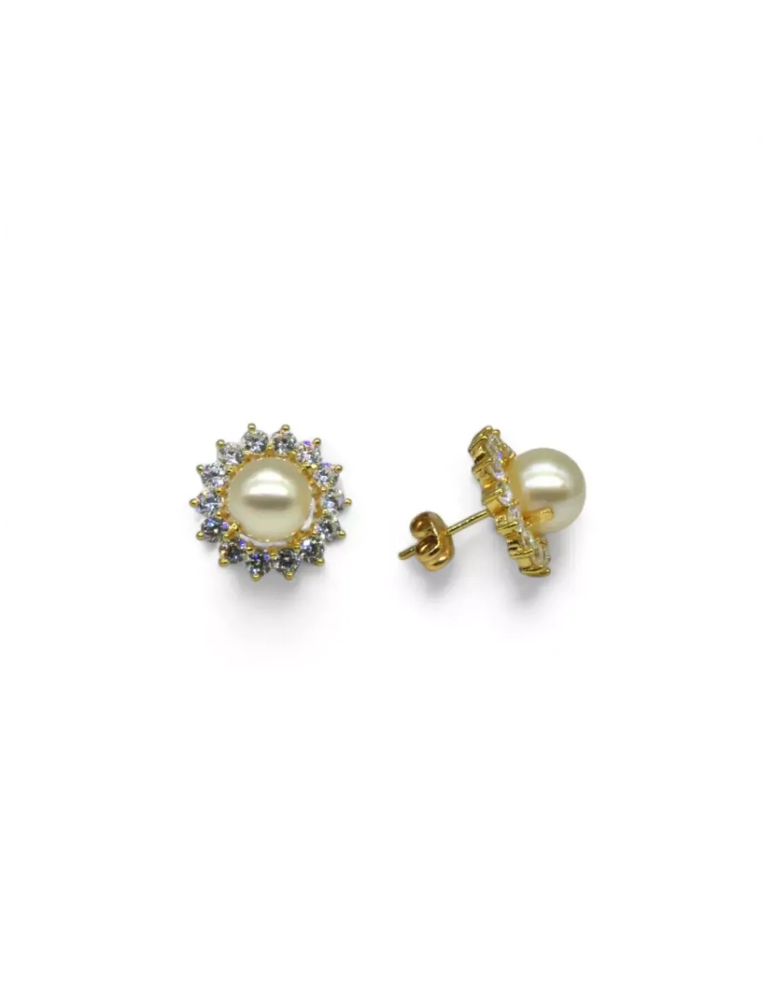 Cheap Pendientes perla con orla de circonitas oro 18k Pendientes De Oro