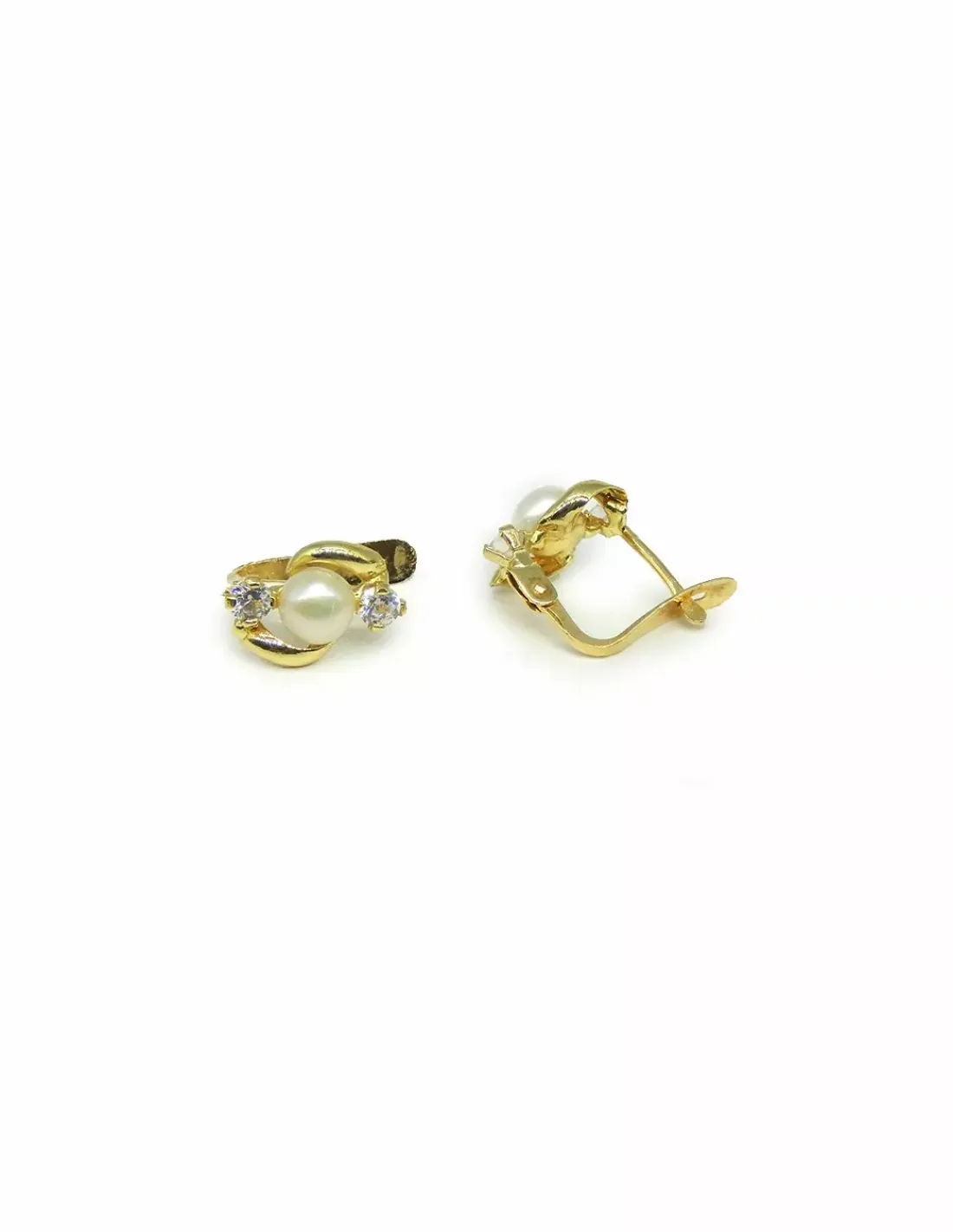 Clearance Pendientes perla dos circonitas oro 18k Pendientes De Oro