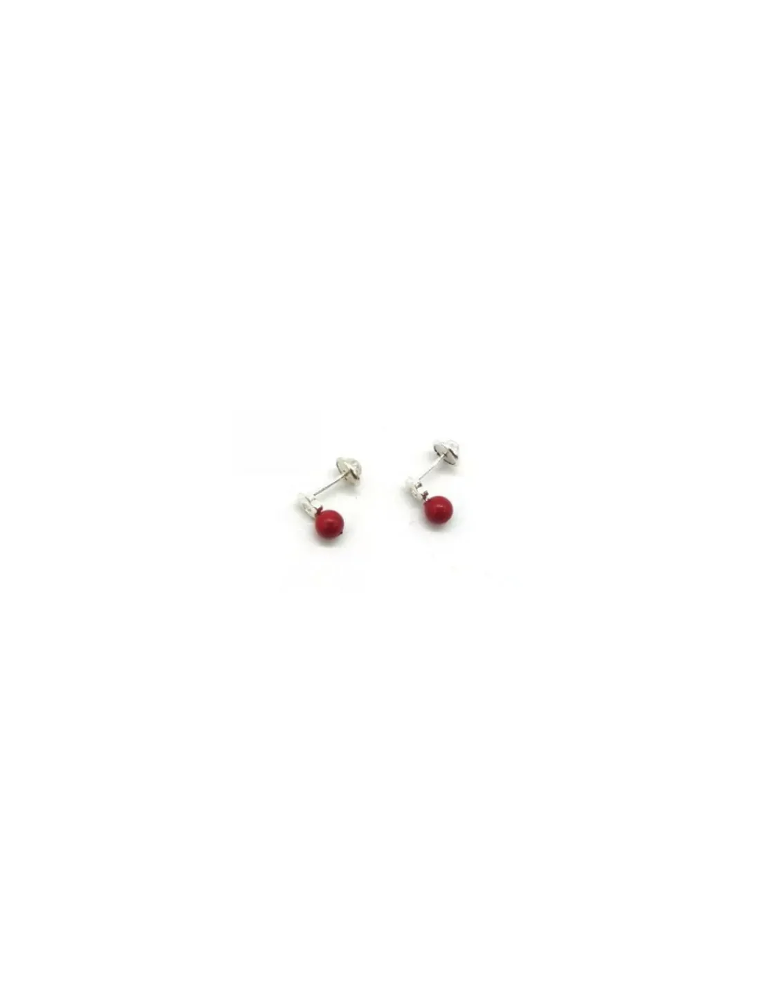 New Pendientes plata bebé perla roja y flor circonita Pendientes De Plata