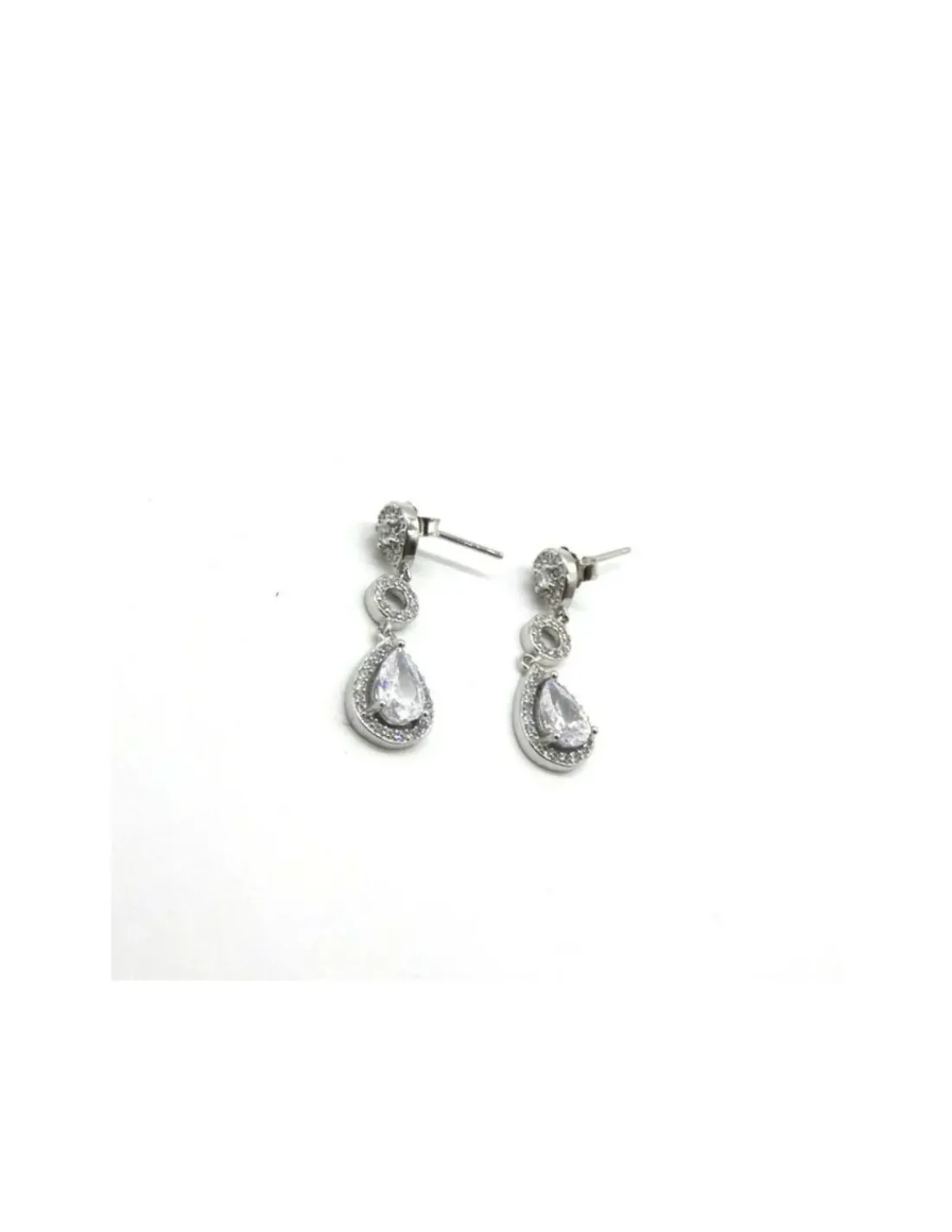 Cheap Pendientes plata boda novia triple montura fantasía circonitas y lágrima 2,5 cm Pendientes De Plata