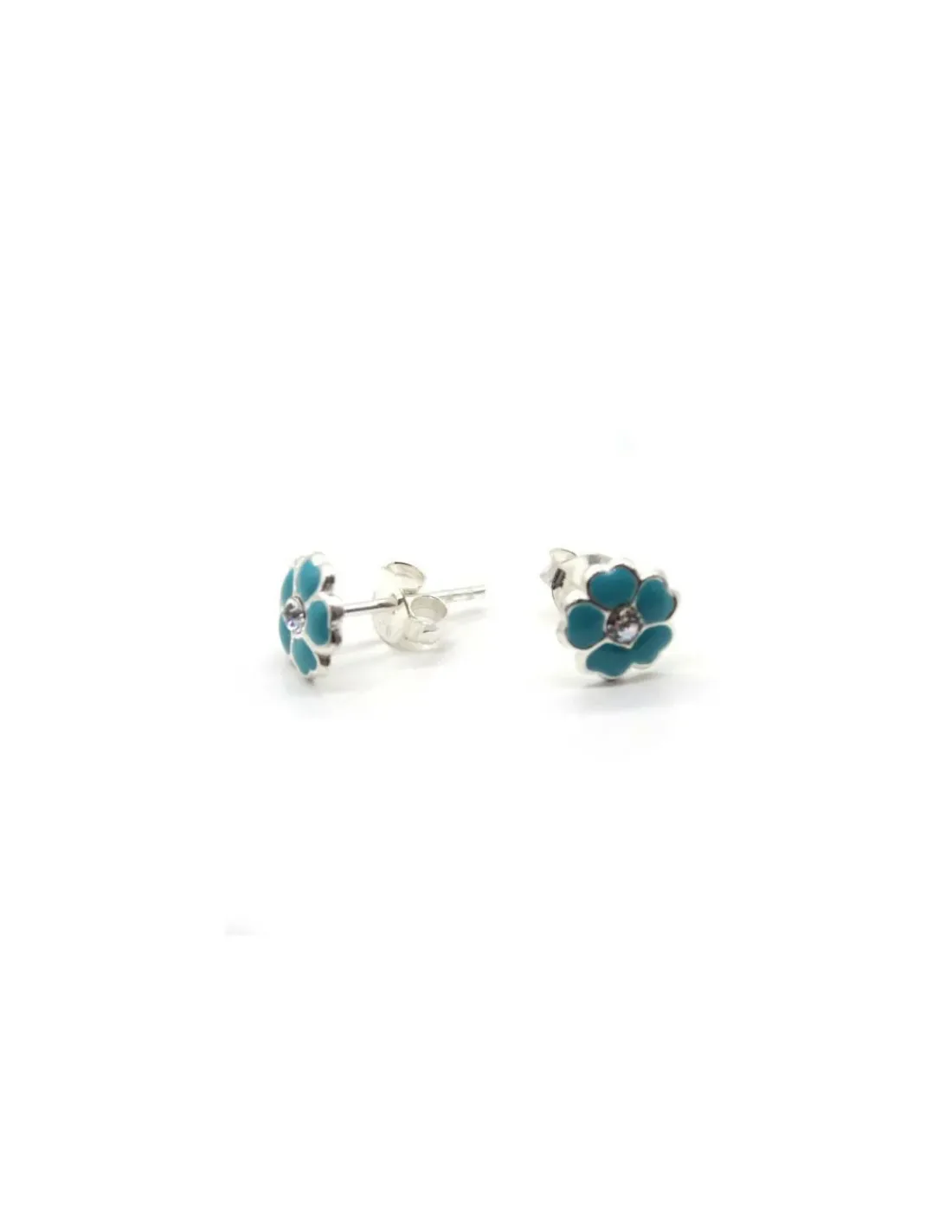 Hot Pendientes plata flor circonita esmalte celeste Pendientes De Plata