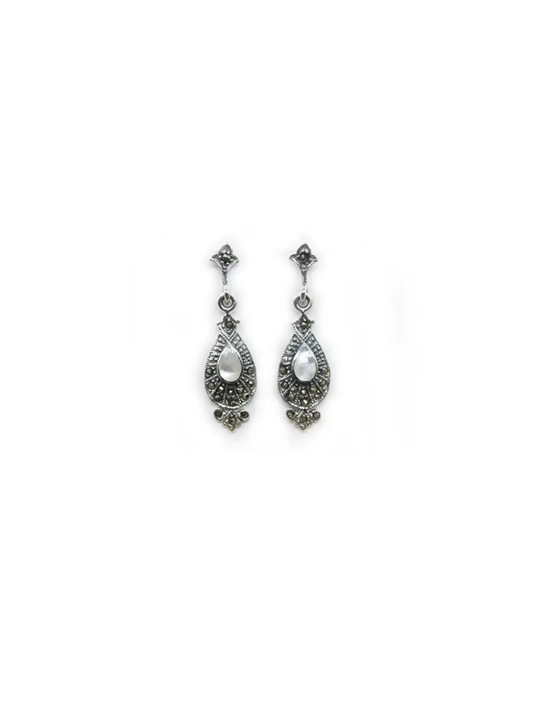 Sale Pendientes Plata óxido marquesitas nácar blanco con corona Pendientes De Plata