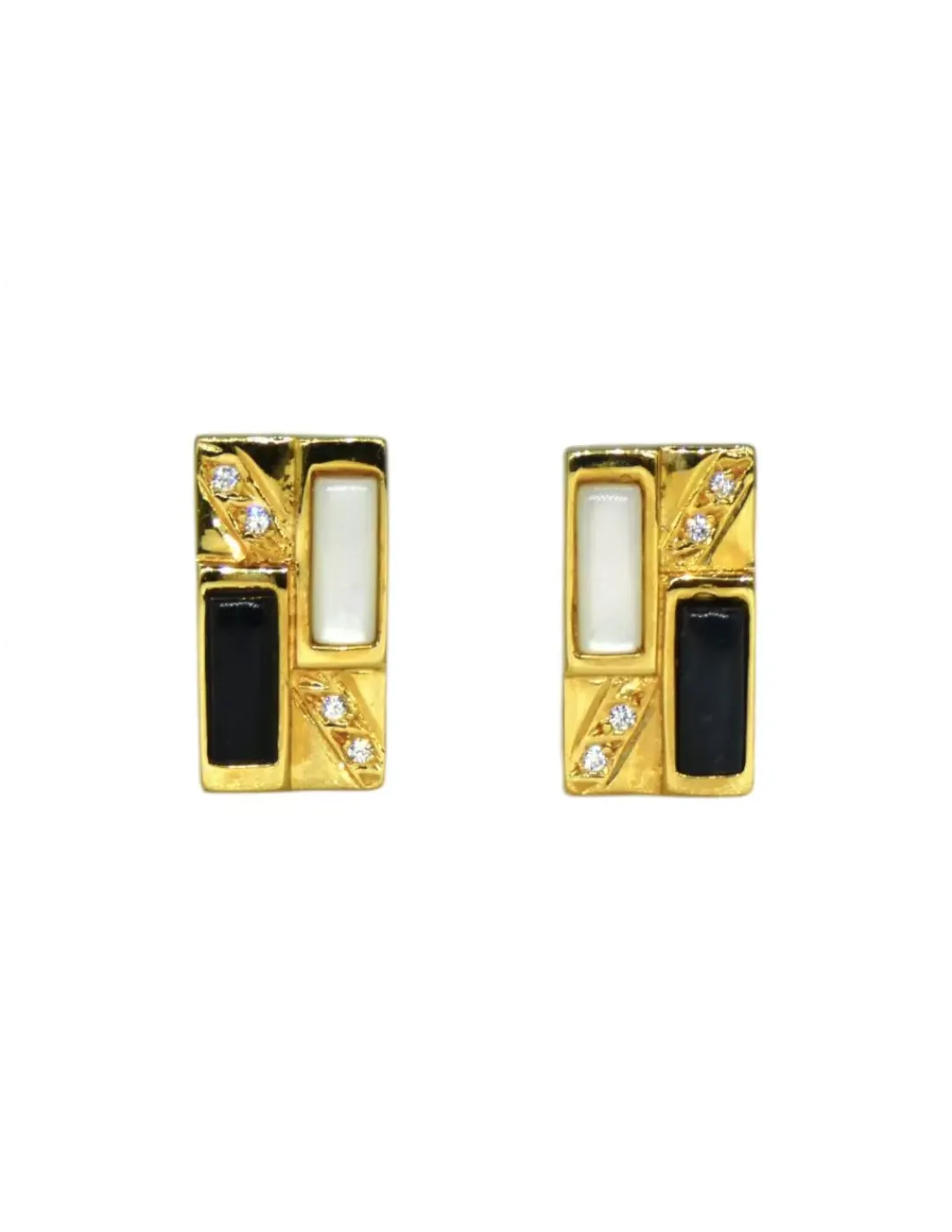 Best Pendientes rectangulares piedra negra y blanca con circonitas oro 18k Pendientes De Oro