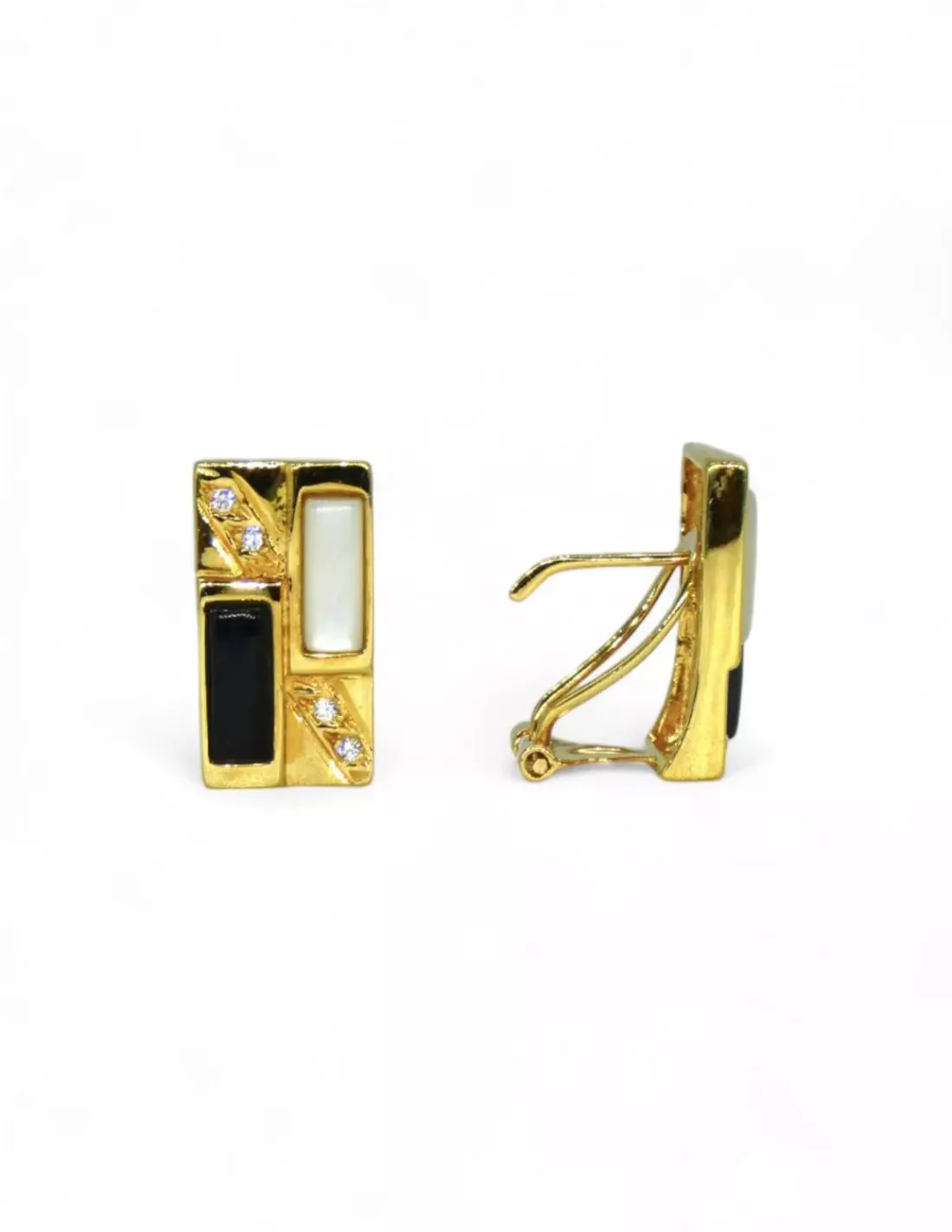 Best Pendientes rectangulares piedra negra y blanca con circonitas oro 18k Pendientes De Oro