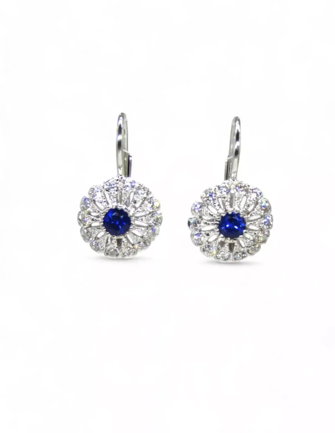 Discount Pendientes tallaje antiguo con circonitas y circonita azul oro blanco 18k Pendientes De Oro