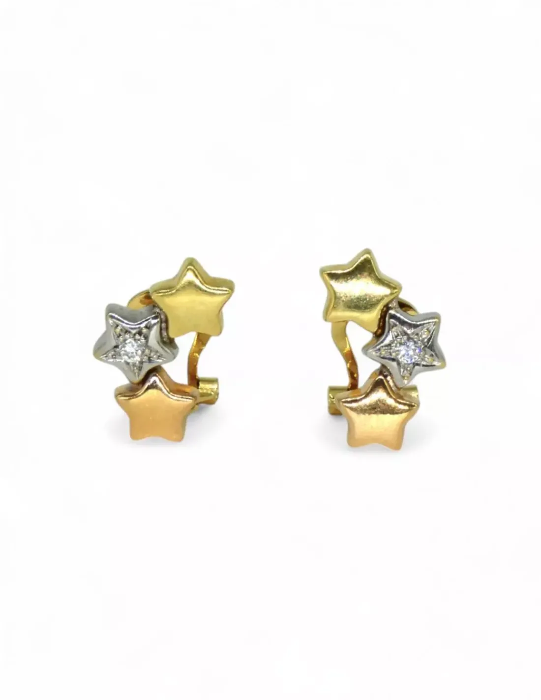 Cheap Pendientes tres estrellas con circonitas oro bicolor 18k Pendientes De Oro