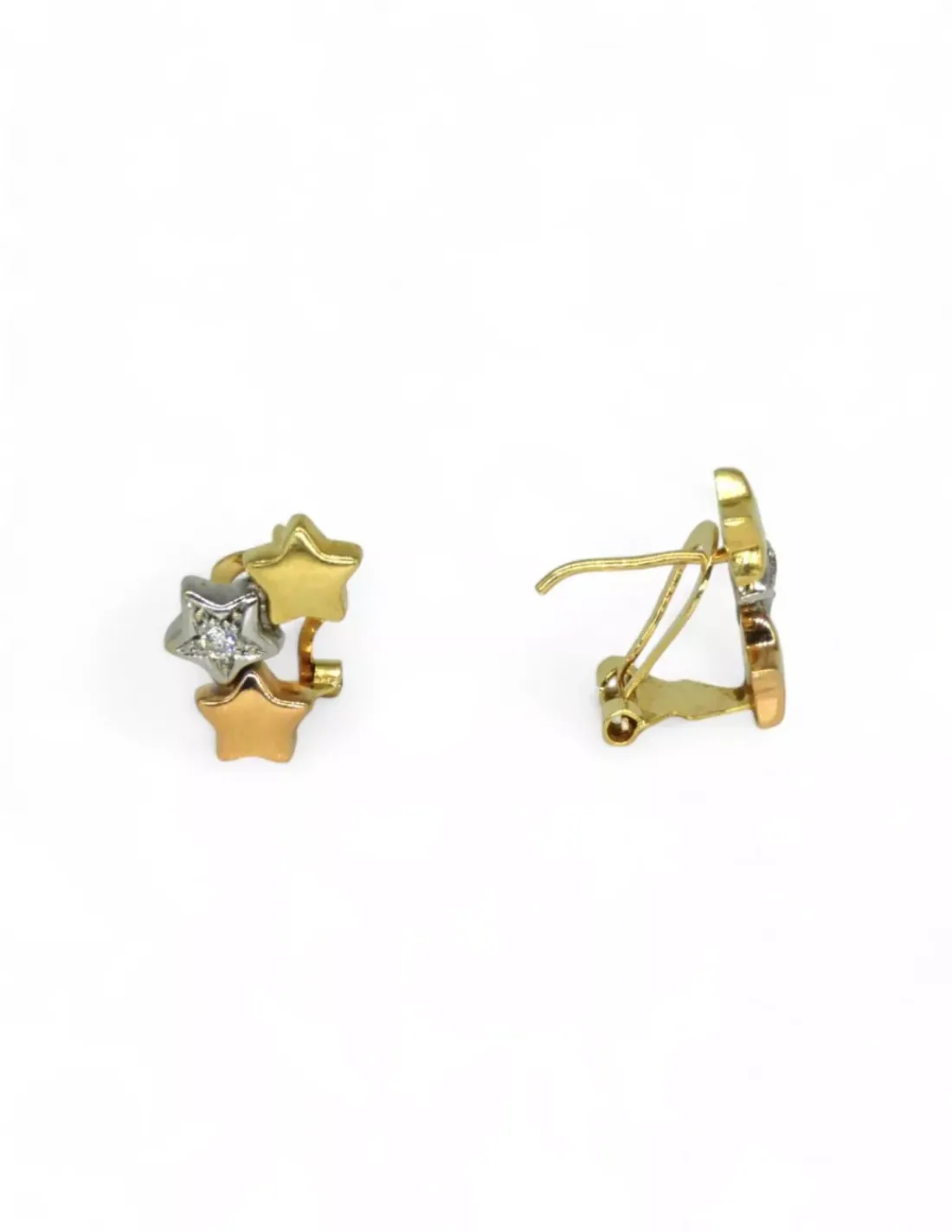 Cheap Pendientes tres estrellas con circonitas oro bicolor 18k Pendientes De Oro