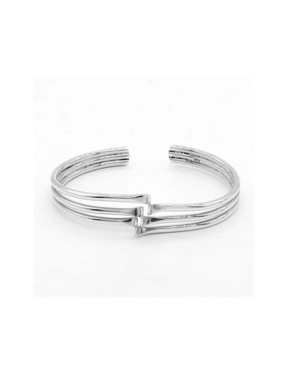 Online Pulsera brazalete plata rígida tres aros con pico en el centro - 18.50cm Pulseras De Oro Grabado | Pulseras De Oro