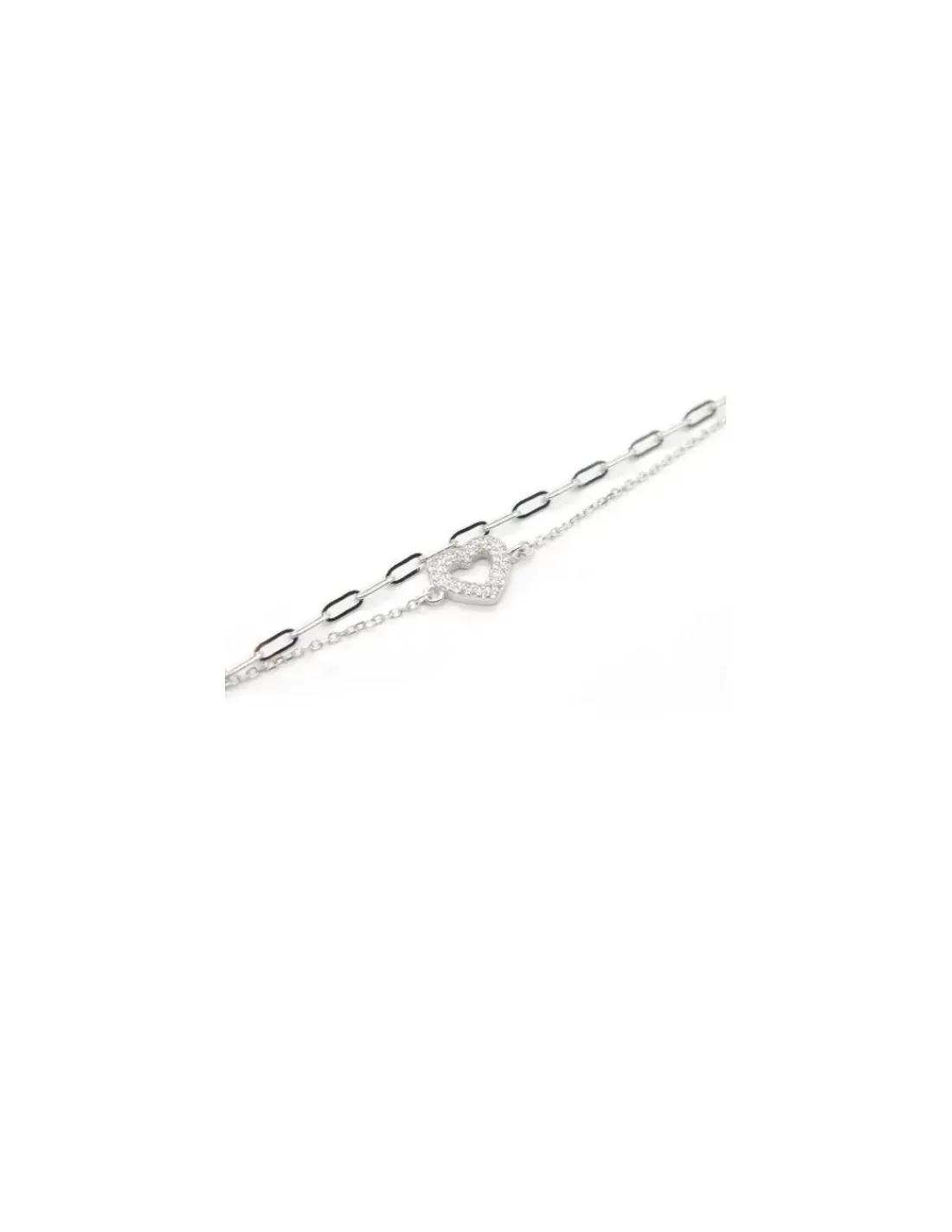 Cheap Pulsera cadena doble forzada y forzada alargada corazón circonitas plata - 17cm Pulseras De Oro Grabado | Pulseras De Oro