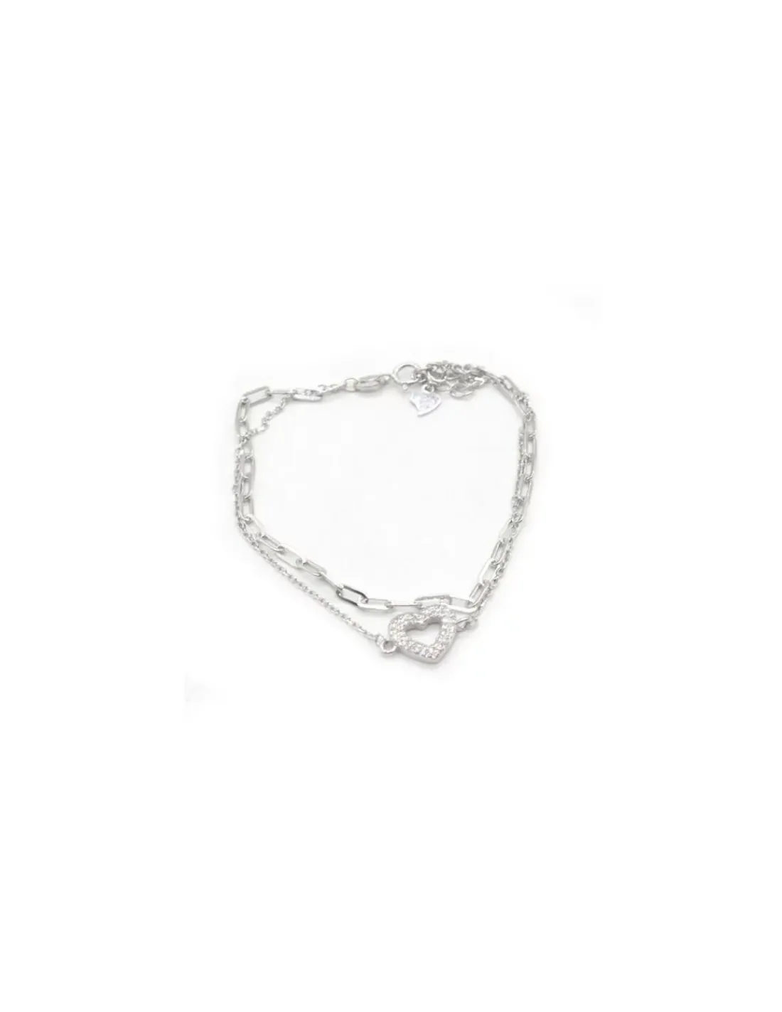 Cheap Pulsera cadena doble forzada y forzada alargada corazón circonitas plata - 17cm Pulseras De Oro Grabado | Pulseras De Oro