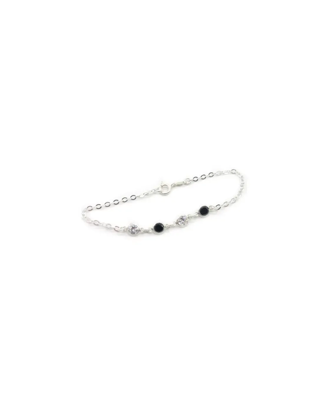 Discount Pulsera cadena forzada circonitas blancas y negras Plata de Ley - 18cm Pulseras De Oro Grabado | Pulseras De Oro