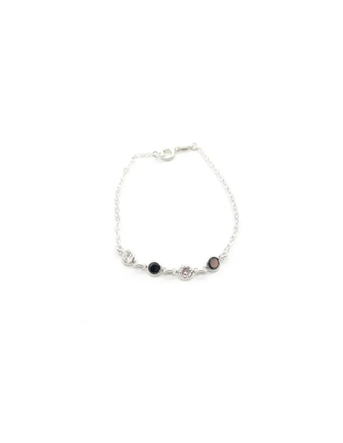 Discount Pulsera cadena forzada circonitas blancas y negras Plata de Ley - 18cm Pulseras De Oro Grabado | Pulseras De Oro