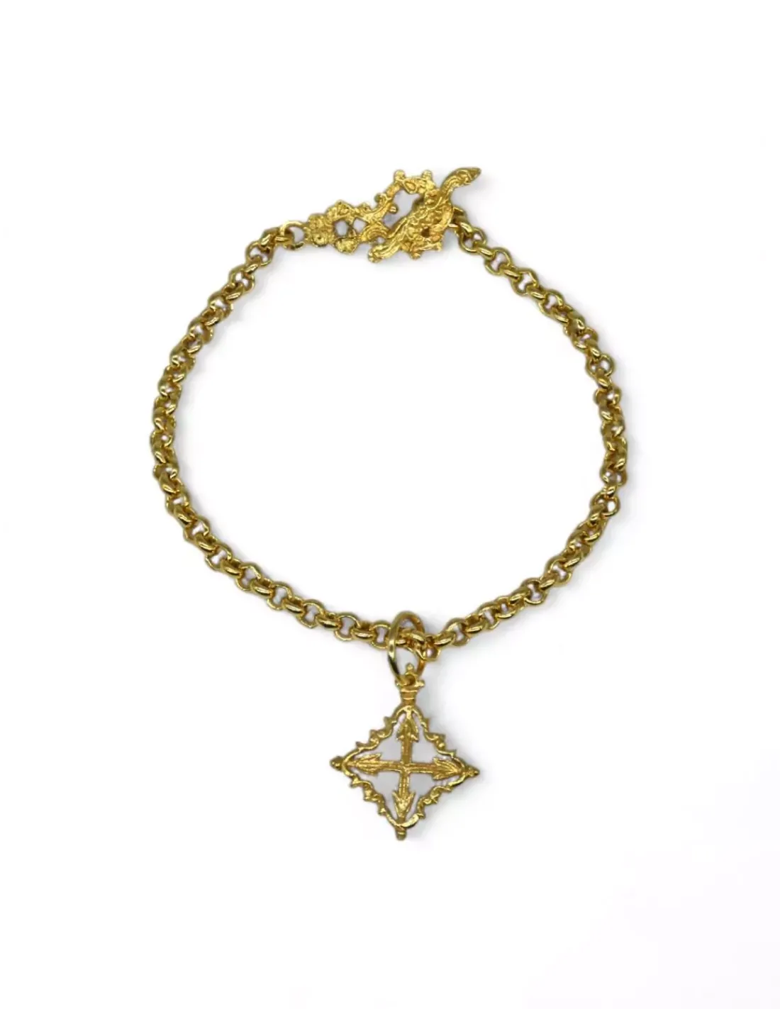 Best Pulsera cadena rolo con cruz mallorquina colgando oro 18k - 18cm Pulseras De Plata | Pulseras De Oro