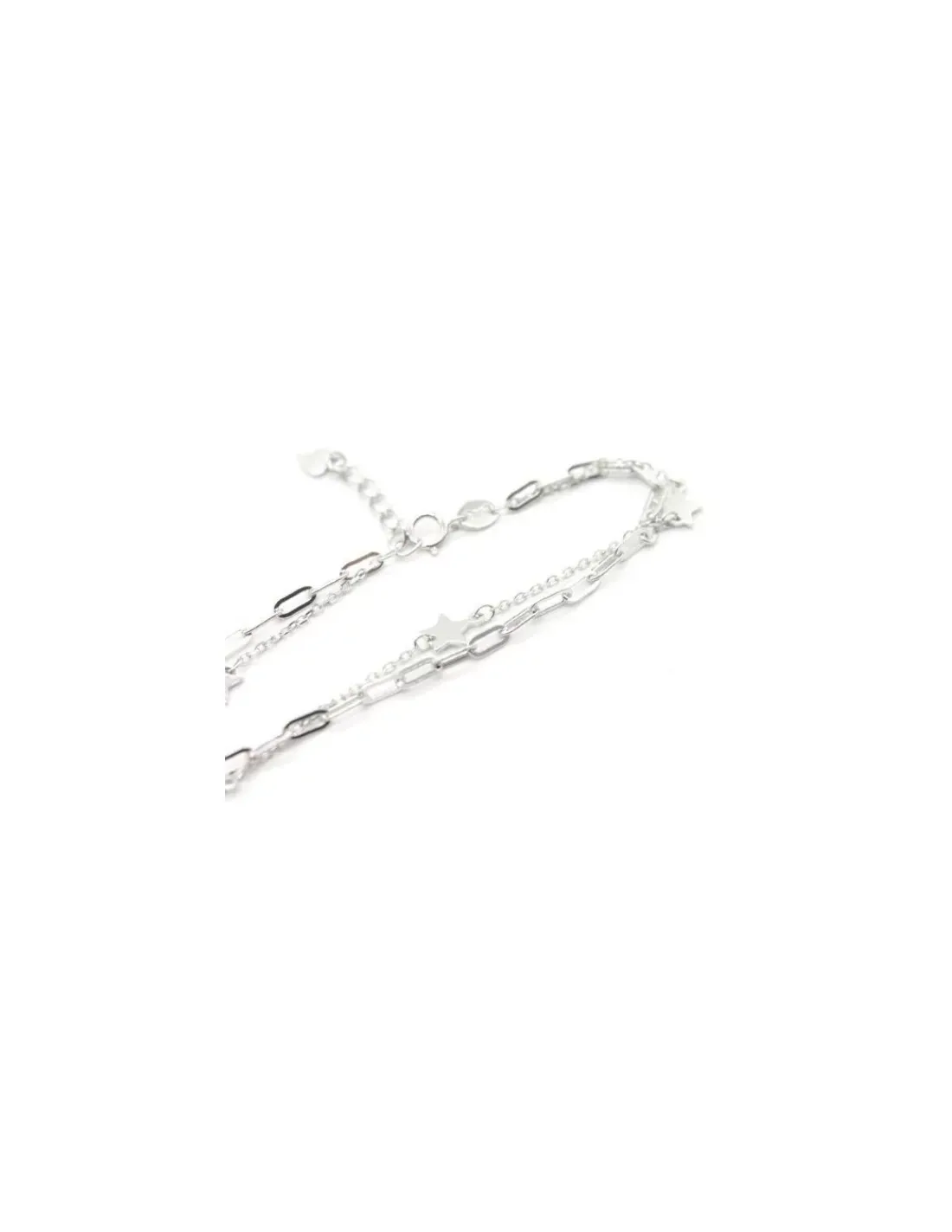 Best Sale Pulsera doble cadena estrellas Plata 925 rodio - 17cm Pulseras De Oro Grabado | Pulseras De Oro