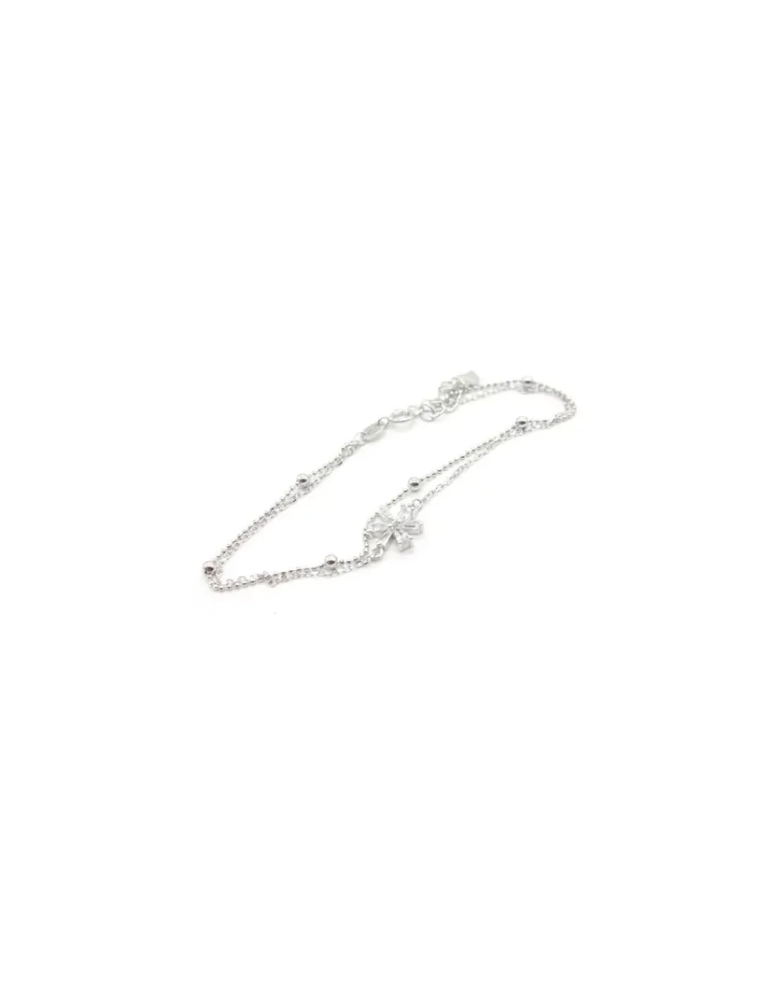 Online Pulsera doble cadena forzada y bolas colgante flor circonitas plata - 17cm Pulseras De Oro Grabado | Pulseras De Oro