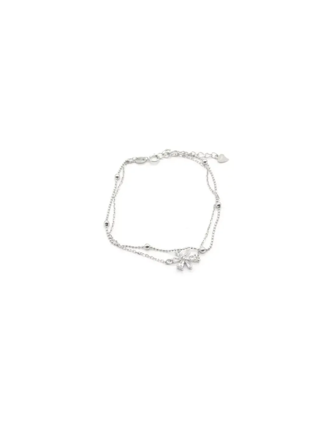 Online Pulsera doble cadena forzada y bolas colgante flor circonitas plata - 17cm Pulseras De Oro Grabado | Pulseras De Oro