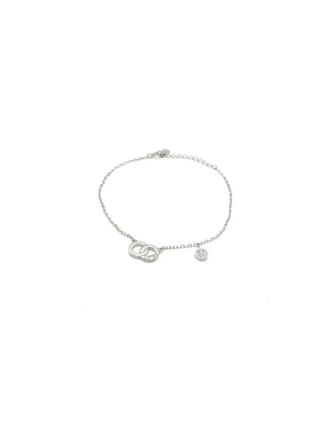 Discount Pulsera  dos aros y chatón circonitas plata de Ley - regulable Pulseras De Oro