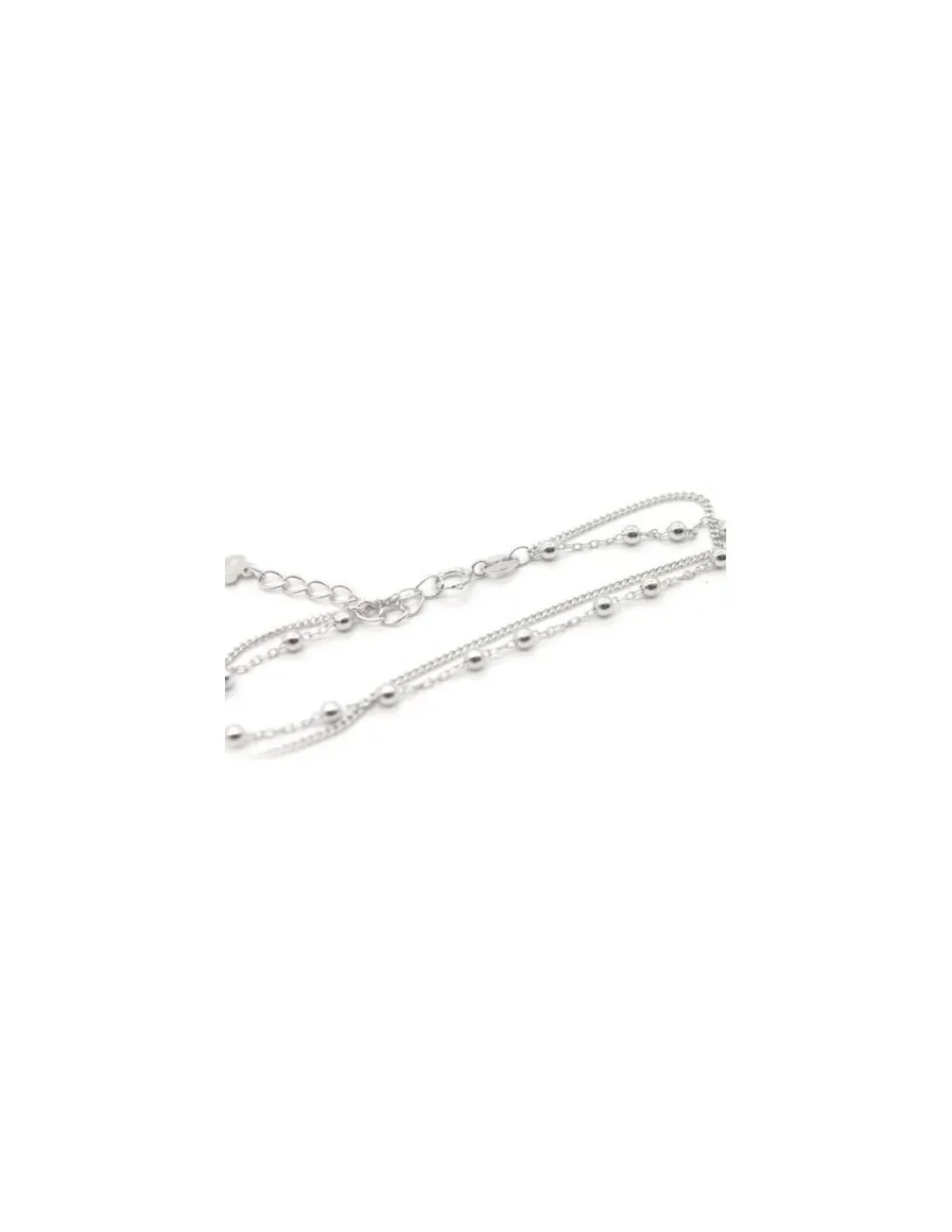 New Pulsera dos cadenas forzada bolas y barbada plata 17cm Pulseras De Oro Grabado | Pulseras De Oro