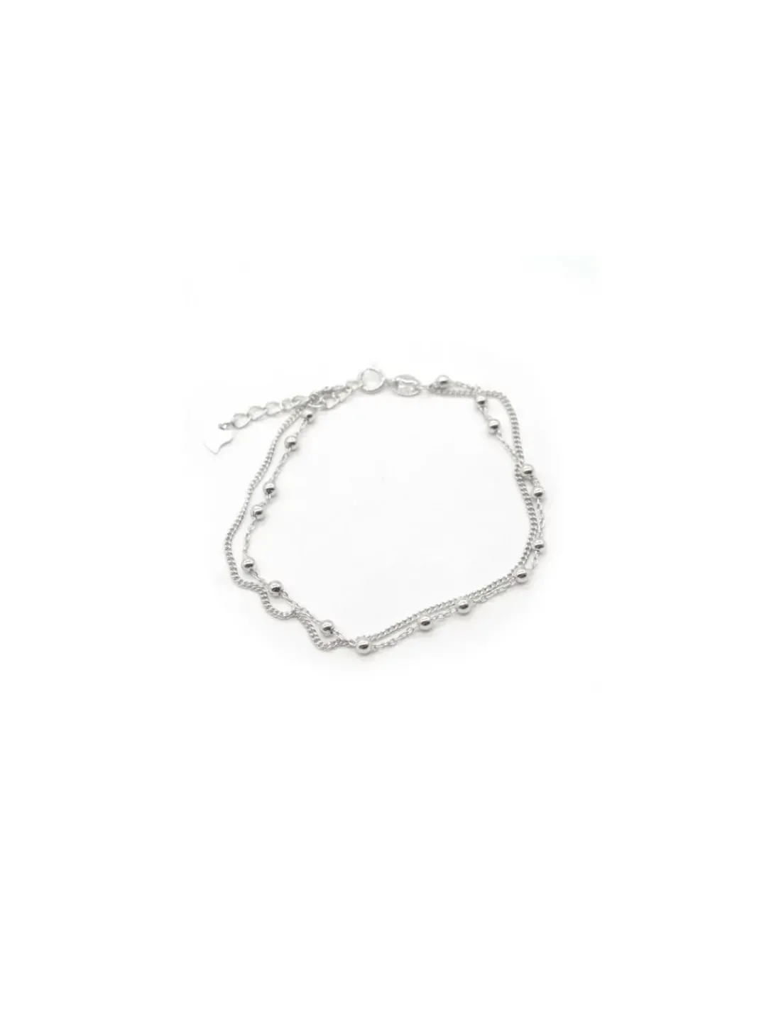 New Pulsera dos cadenas forzada bolas y barbada plata 17cm Pulseras De Oro Grabado | Pulseras De Oro