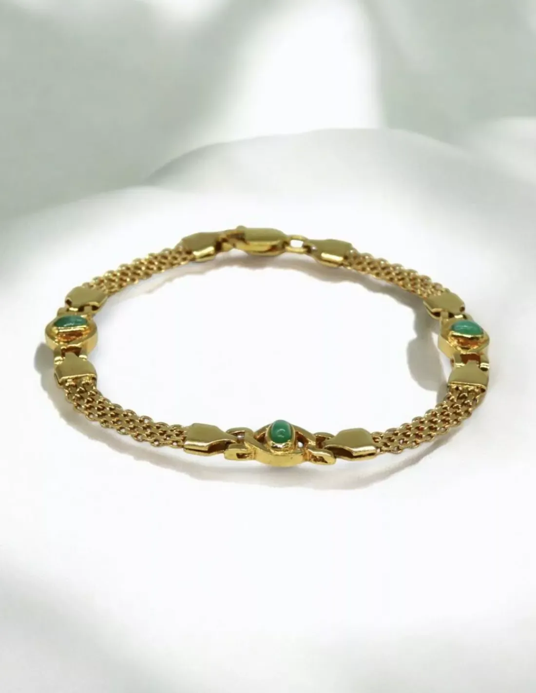 New Pulsera eslabón bismark combinada con tres piedras de jade verde oro 18k - 19cm Pulseras De Plata | Pulseras De Oro