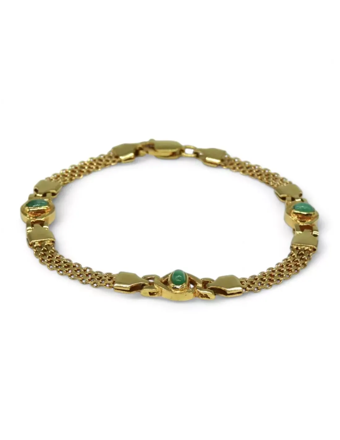 New Pulsera eslabón bismark combinada con tres piedras de jade verde oro 18k - 19cm Pulseras De Plata | Pulseras De Oro