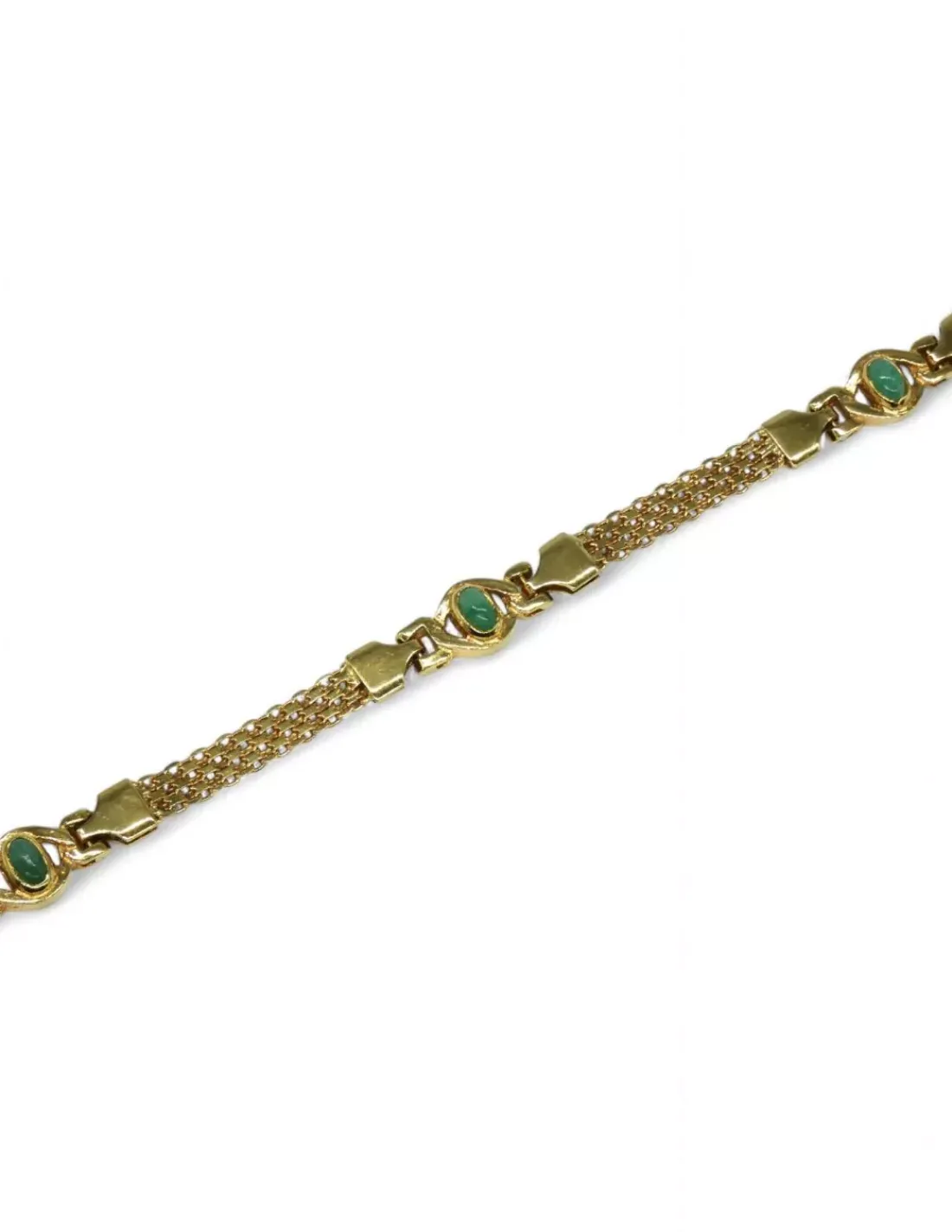 New Pulsera eslabón bismark combinada con tres piedras de jade verde oro 18k - 19cm Pulseras De Plata | Pulseras De Oro