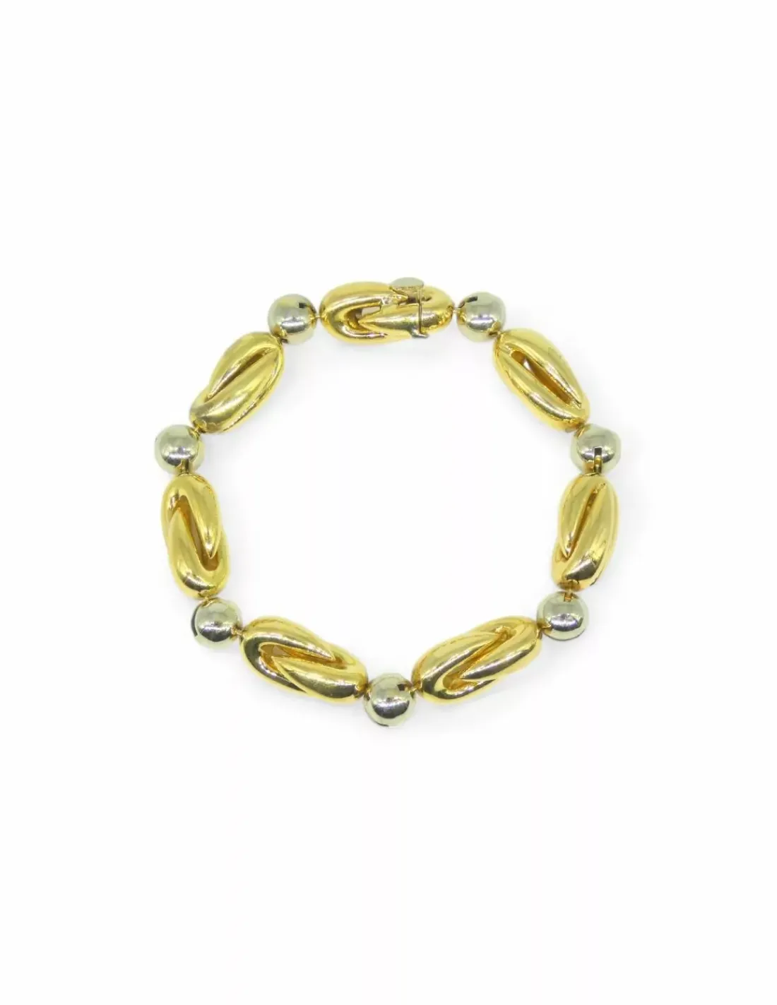 Online Pulsera eslabón doble cruzado y bolitas oro bicolor 18k - 21cm Pulseras De Plata | Pulseras De Oro