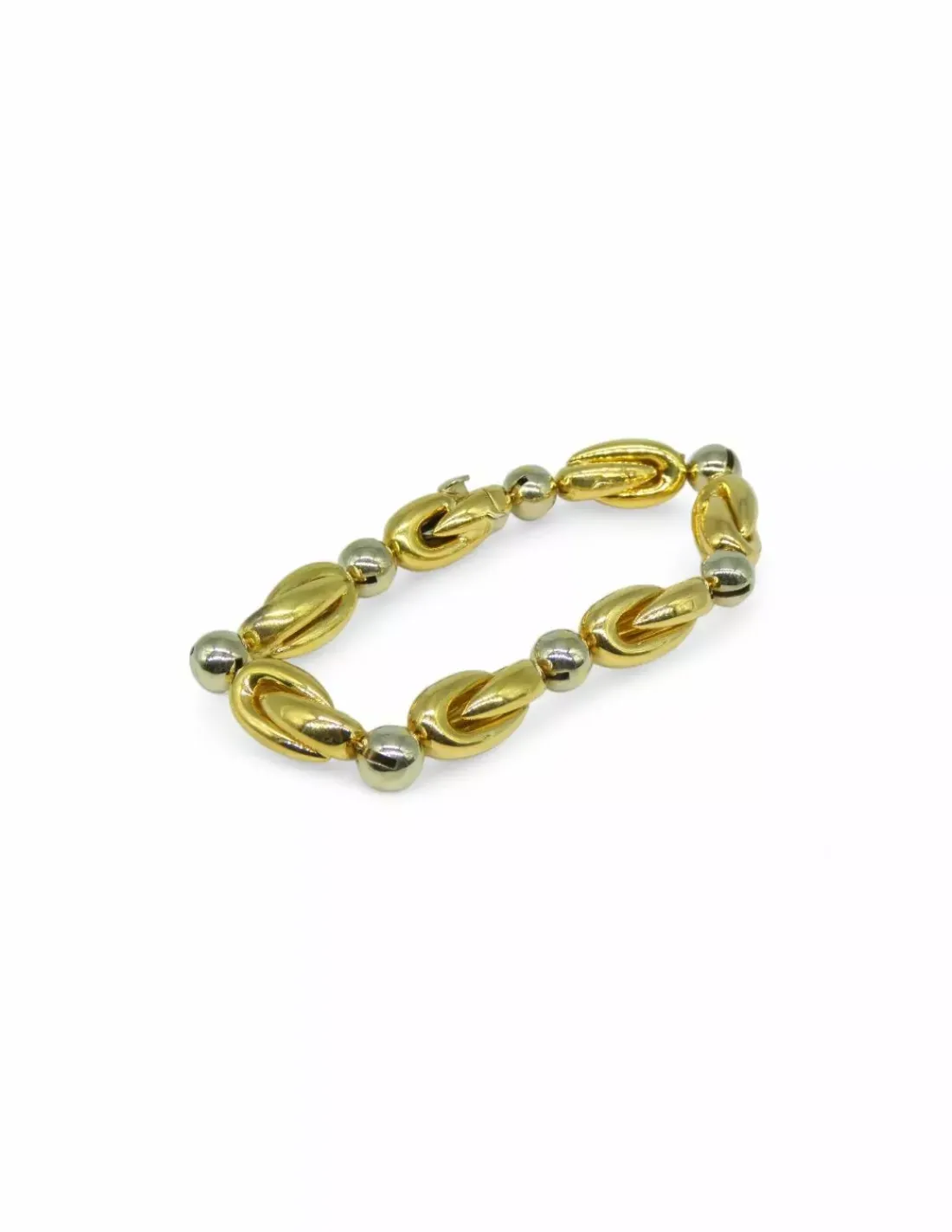 Online Pulsera eslabón doble cruzado y bolitas oro bicolor 18k - 21cm Pulseras De Plata | Pulseras De Oro