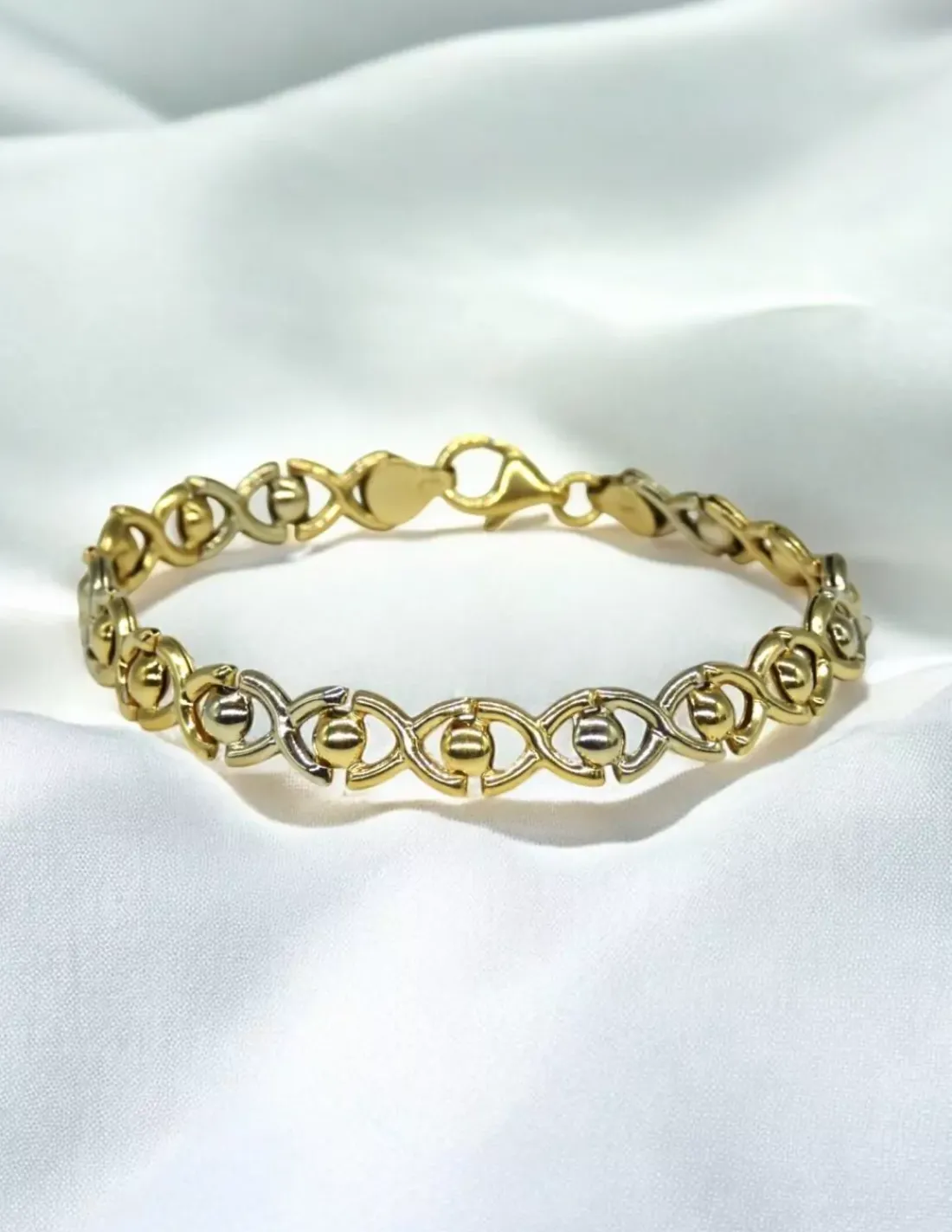 New Pulsera eslabón en ocho con media bola oro 18k - 20cm Pulseras De Plata | Pulseras De Oro