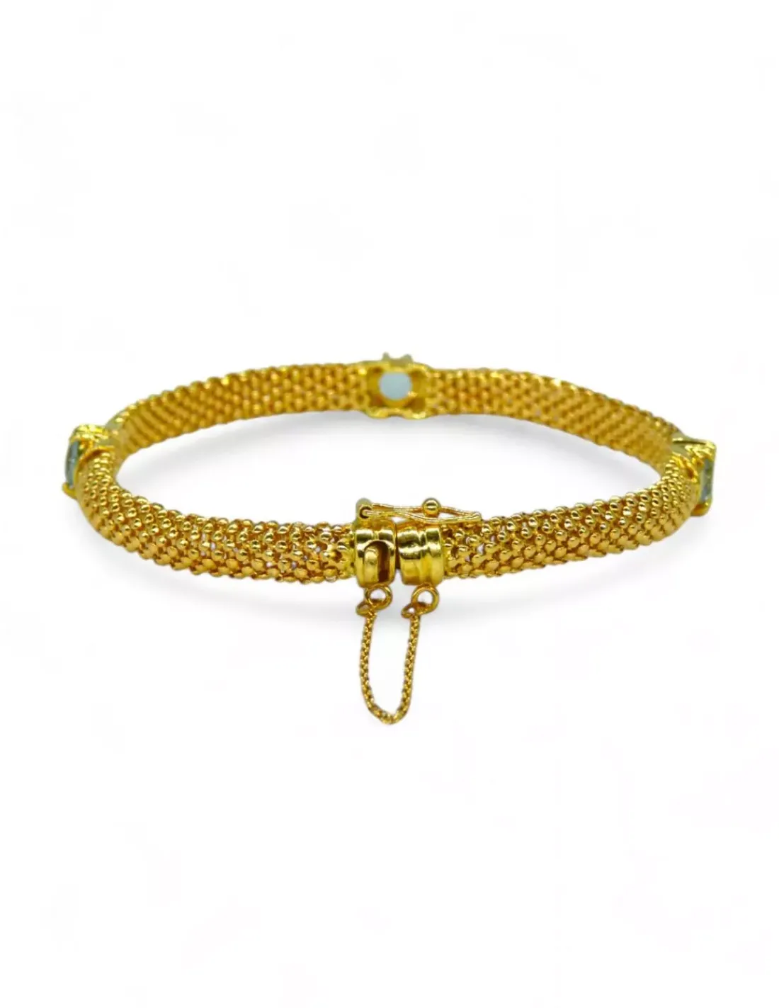 Cheap Pulsera malla con tres circonitas celestes oro 18k - 18cm Pulseras De Plata | Pulseras De Oro