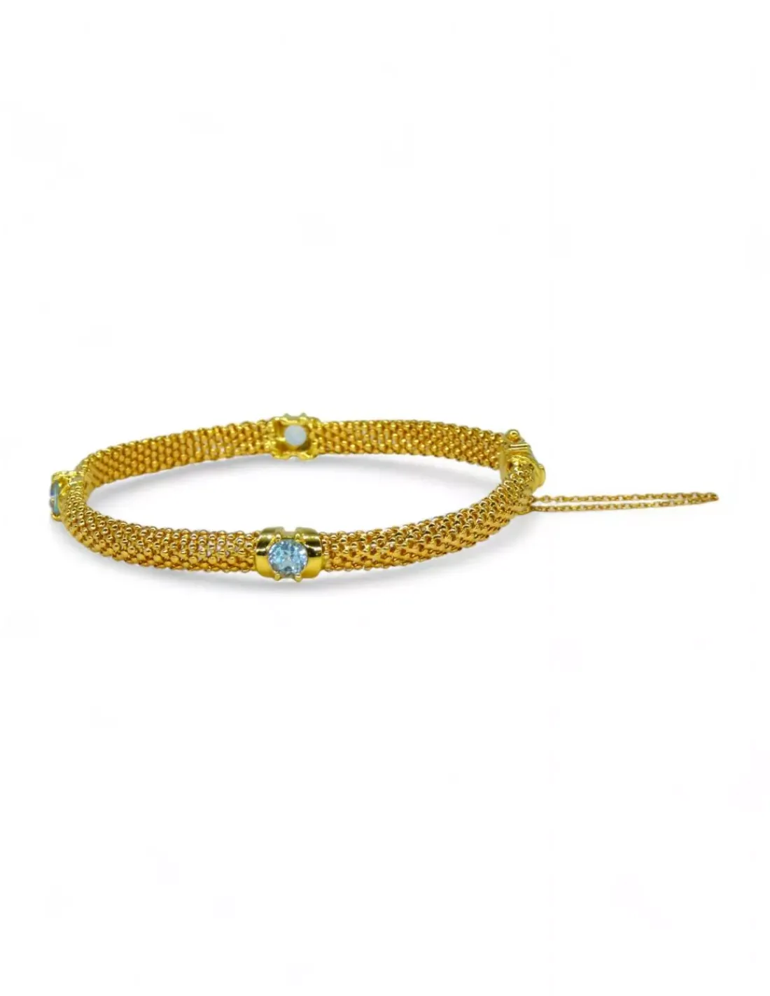 Cheap Pulsera malla con tres circonitas celestes oro 18k - 18cm Pulseras De Plata | Pulseras De Oro