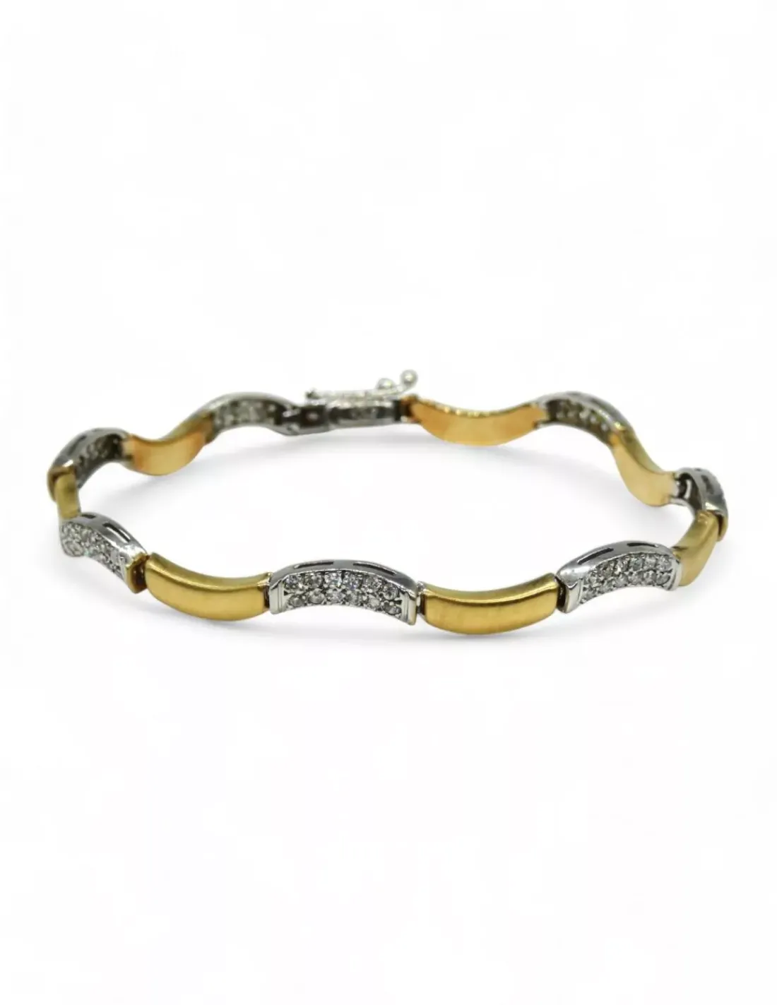 Store Pulsera ondas con circonitas oro bicolor 18k - 20 cm Pulseras De Plata | Pulseras De Oro