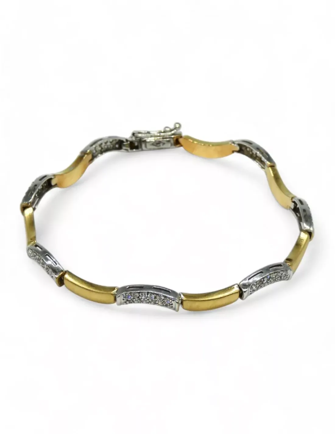 Store Pulsera ondas con circonitas oro bicolor 18k - 20 cm Pulseras De Plata | Pulseras De Oro