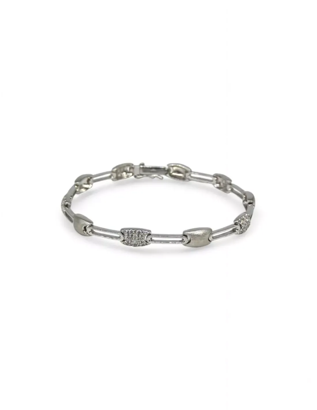 Store Pulsera oro blanco brillo y mate con motivo circonitas 18k -19.5cm Pulseras De Plata | Pulseras De Oro