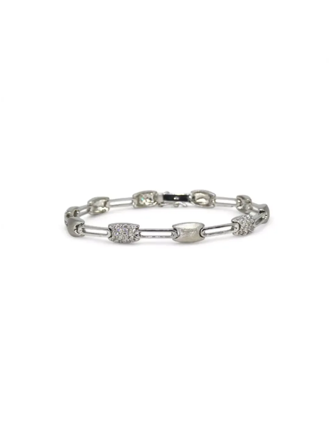 Store Pulsera oro blanco brillo y mate con motivo circonitas 18k -19.5cm Pulseras De Plata | Pulseras De Oro