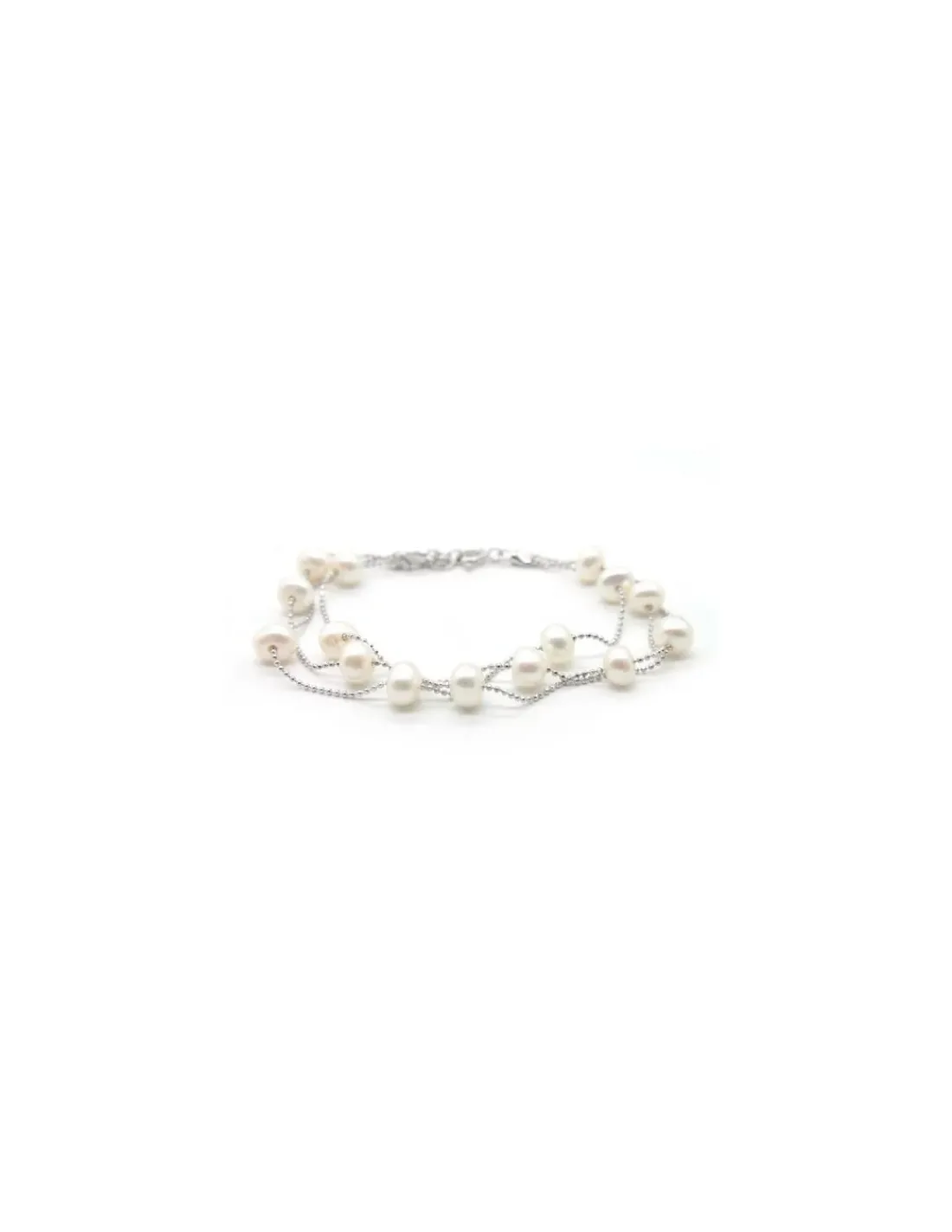 Online Pulsera plata triple cadena bolitas con perlas cultivadas blancas 17cm Pulseras De Oro Grabado | Pulseras De Oro