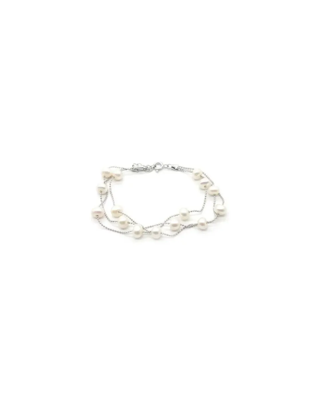 Online Pulsera plata triple cadena bolitas con perlas cultivadas blancas 17cm Pulseras De Oro Grabado | Pulseras De Oro