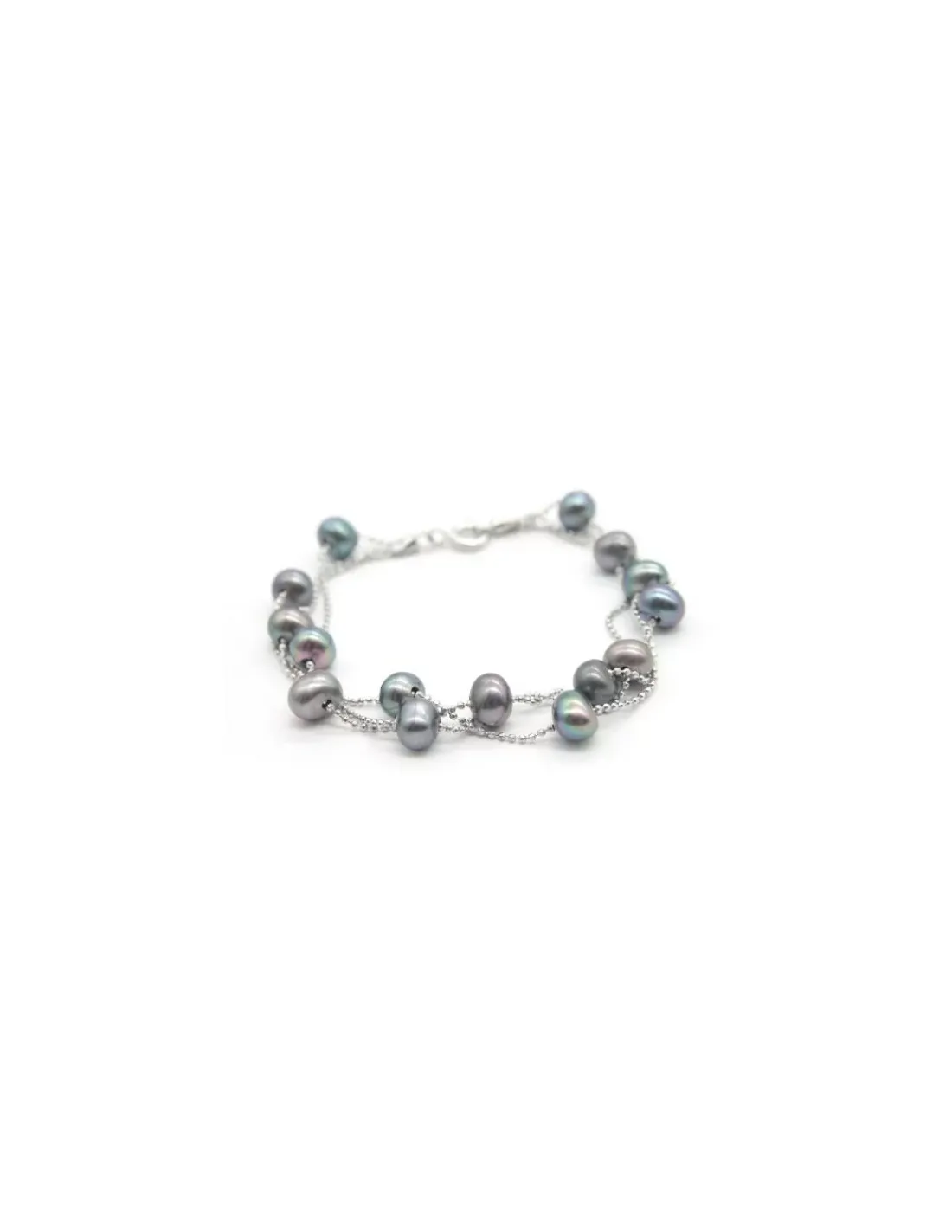 Cheap Pulsera plata triple cadena bolitas con perlas cultivadas grises - 17cm Pulseras De Oro Grabado | Pulseras De Oro