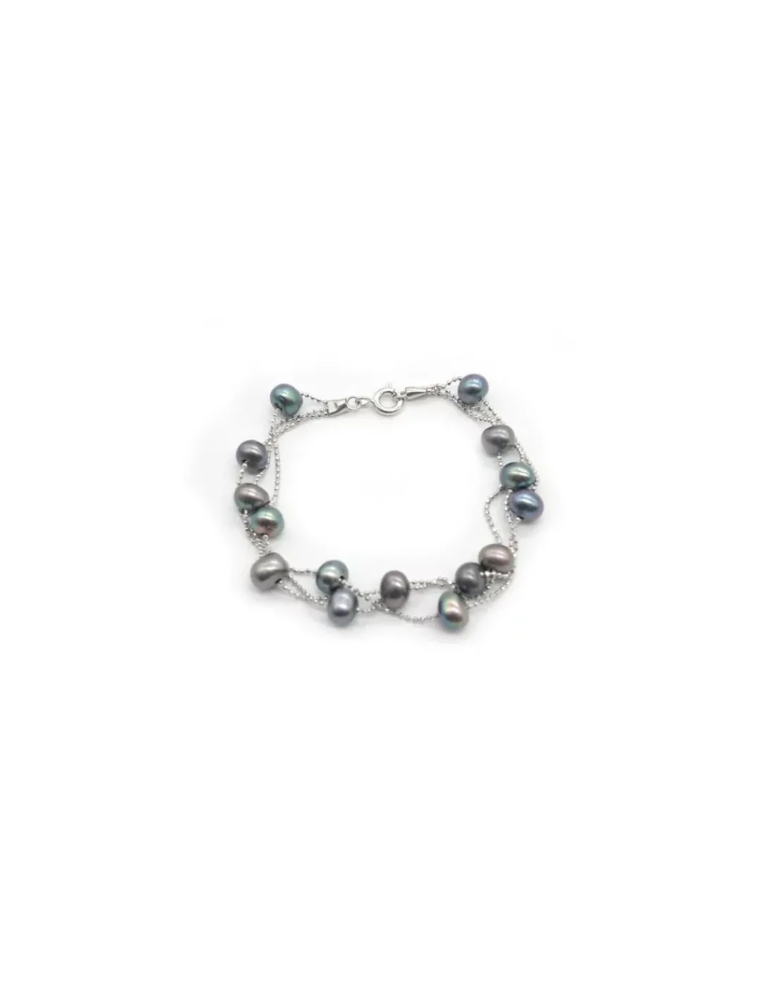 Cheap Pulsera plata triple cadena bolitas con perlas cultivadas grises - 17cm Pulseras De Oro Grabado | Pulseras De Oro